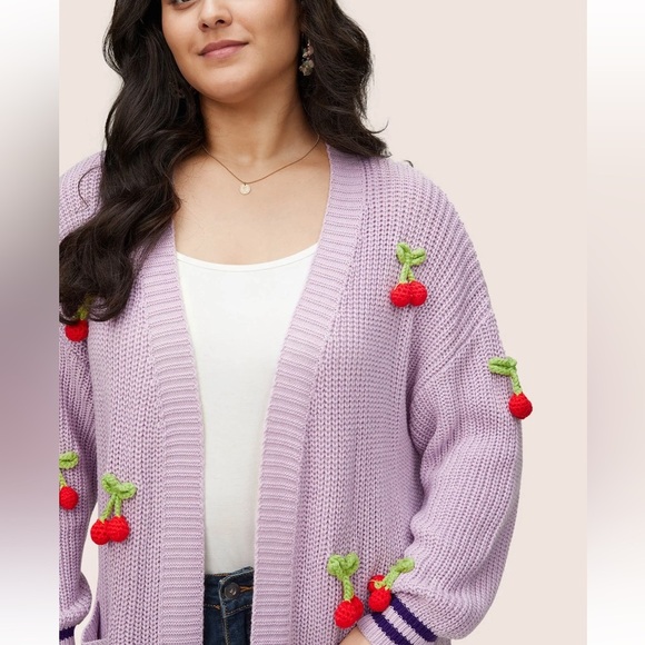 BloomChic Plus Size XL Purple Cherry Embellished Cardigan us14-16 - Picture 3 of 8